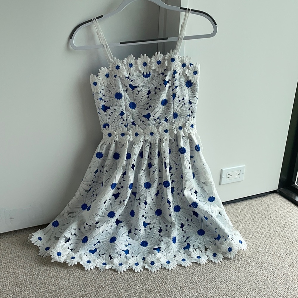 Alice + Olivia White/Blue Daisy Dress